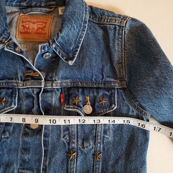 Levi’s Women’s Denim Jacket XS Blue Medium Wash Cotton Vintage Y2K Brass Stars - Picture 7 of 9